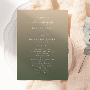 Programme Cérémonie simple Ombre Dark Green & Gold Mariage