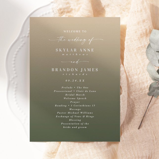 Programme Cérémonie simple Ombre Dark Green & Gold Mariage (Créateur téléchargé)