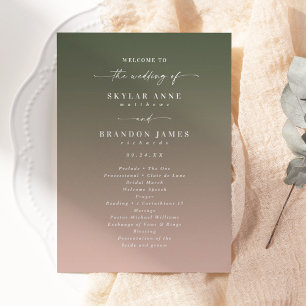 Programme Cérémonie simple Ombre vert foncé et rose Mariage