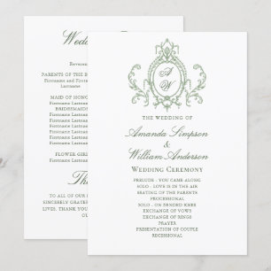 Programme Cérémonie victorienne de Mariage orné Grace Sage v