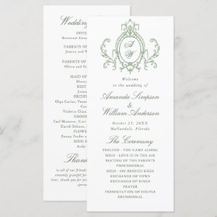 Programme Cérémonie victorienne de Mariage orné Grace Sage v