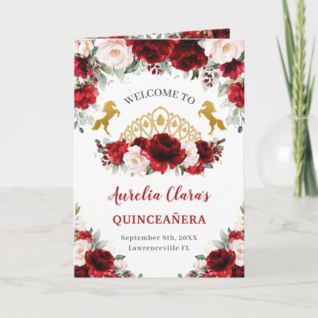 Programme Cheval floral roux Quinceañera Ordre des événement (Devant)