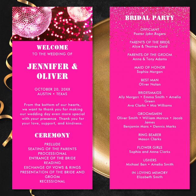 Programme Chic Bold Parties scintillant rose Retro Mariage d (Front and Back)
