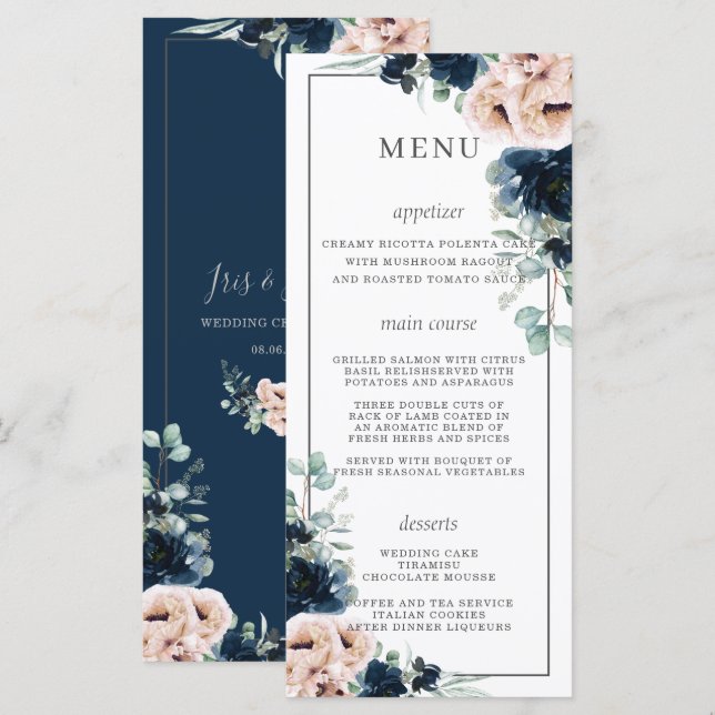 Programme Chic Dusty Rose Blush Roses de la marine Mariage f (Devant / Derrière)