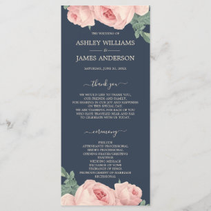 Programme Chic Floral rose rose Vintage bleu foncé Mariage