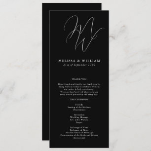 Programme Chic Monogramme moderne Mariage noir et blanc