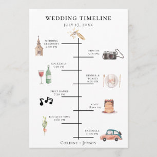 Programme Chronologie du Mariage d'aquarelle rustique