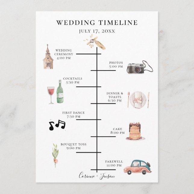 Programme Chronologie du Mariage d'aquarelle rustique (Devant)