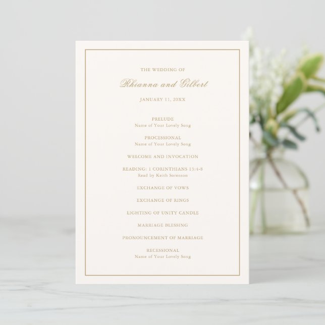 Programme Classic Border Ivory and Gold Timeless Wedding (Debout devant)