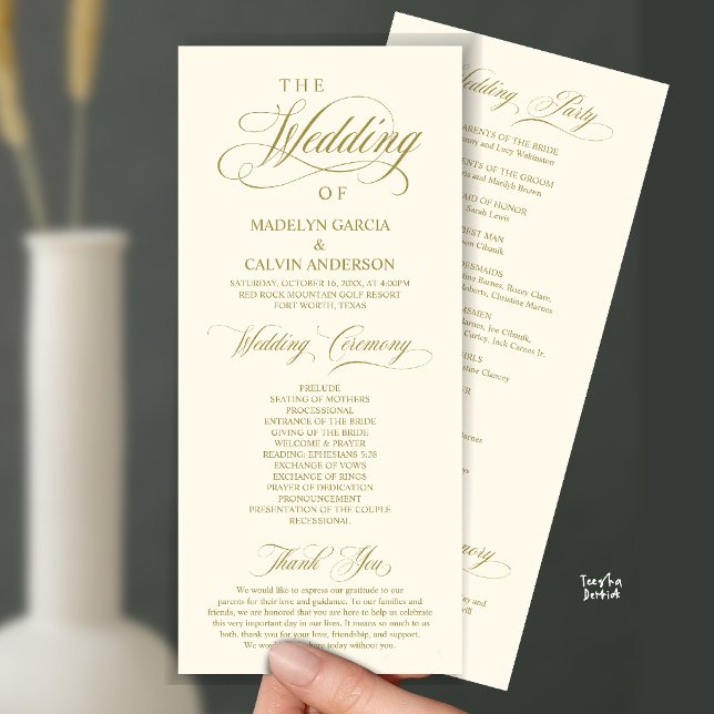 Programme Classic Elegance Gold Script, Cérémonie Mariage (Classic Elegance, Wedding Ceremony Program, Ceremony and Thank you in Classy Yellow Gold)