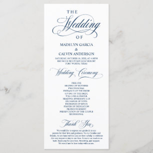 Programme Classic Elegance Marine Bleu Script Mariage cérémo