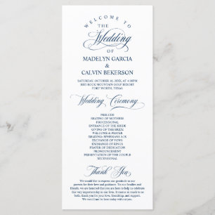 Programme Classic Elegance Marine Bleu Script Mariage cérémo