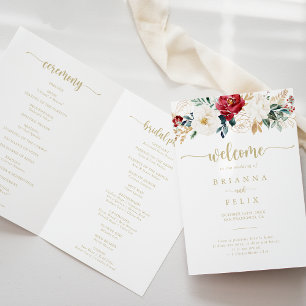 Programme Classic Gold Burgundy Blanc Floral Mariage plié