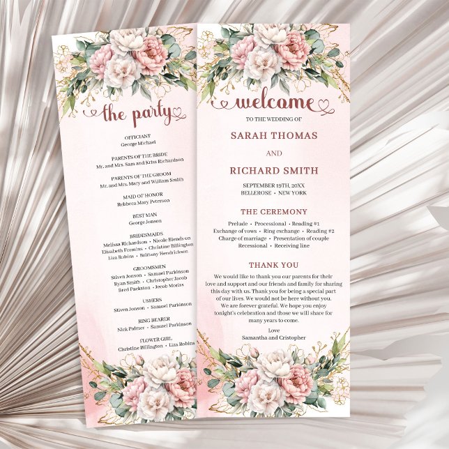 Programme Classic Rose Gold Floral Greenery Wedding Program (Classic Rose Gold Floral Greenery Wedding Program)