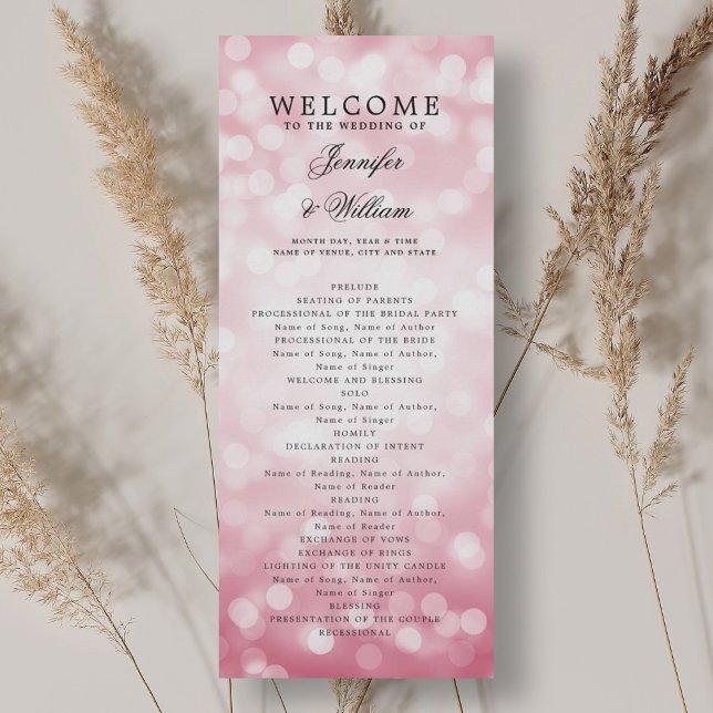 Programme Classique de mariage Blush Pink Bokeh Lu (Classic Wedding Program Blush Pink Bokeh Lights)