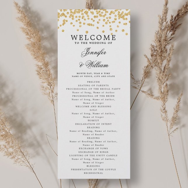 Programme Classique de mariage Script Confetti Gol (Classic Script Wedding Program Confetti Gold)