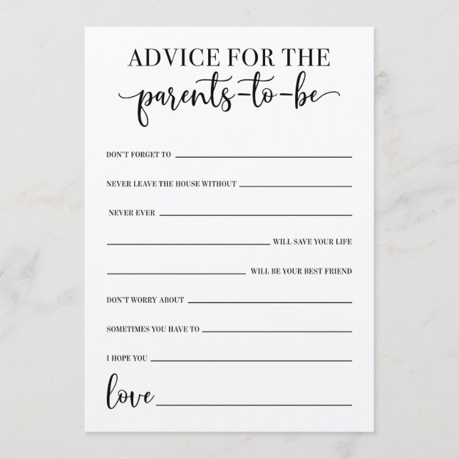 Programme Conseils Pour Le Jeu De Baby shower Parents-To-Be (Devant)