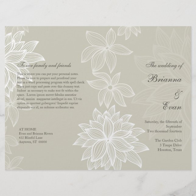 Programme Contoured Bloom Taupe Wedding Circulaire (Devant)