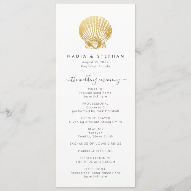 Programme Coquillages Plage nautique Mariage Or Moderne (Devant)