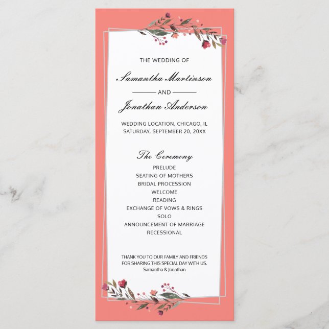 Programme Corail floral de Bourgogne | Mariage géométrique g (Devant)