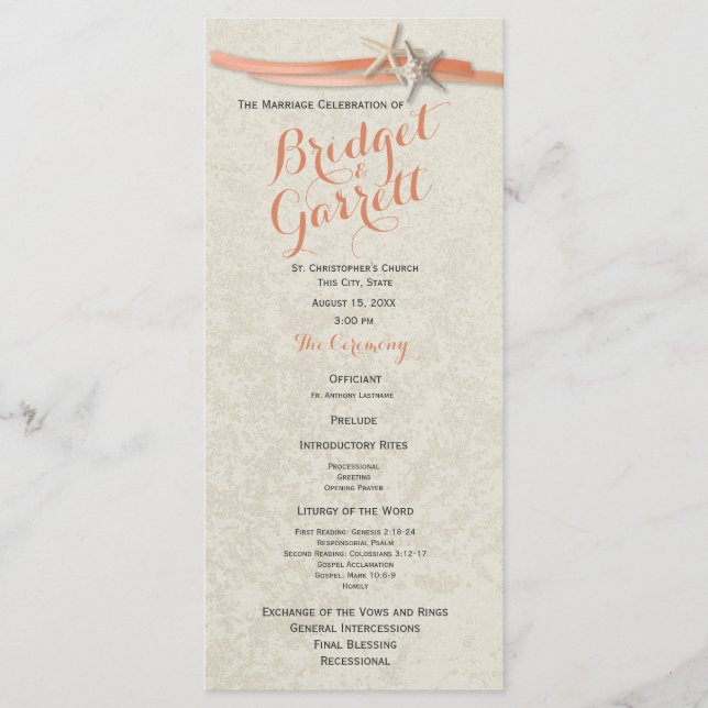 Programme Coral Beach Starfish and Ribbon Wedding Program (Devant)