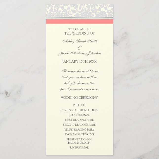 Programme Coral Grey Off White Mariage damassé (Devant)
