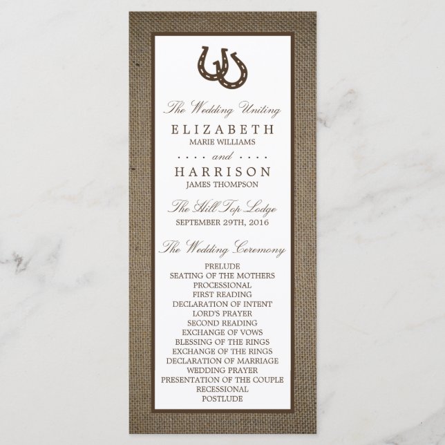 Programme Country Rustic Horseshoe Sur Burlap Mariage (Devant)