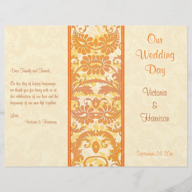 Programme Crème, Orange, Gold Mariage damassé (Devant)