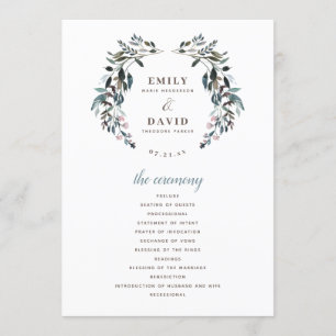 Programme Crest jardin   Cérémonie de Mariage Floral Bleu Bl