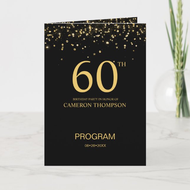 Programme Custom Elegant Black & Gold confetti 60th Birthday (Devant)