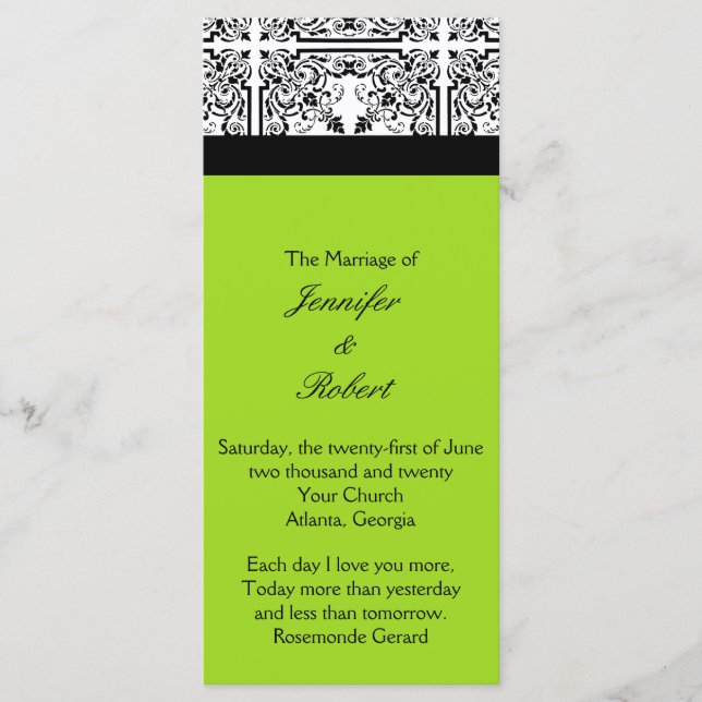 Programme Damask Delight in Lime Green Wedding Program (Devant)