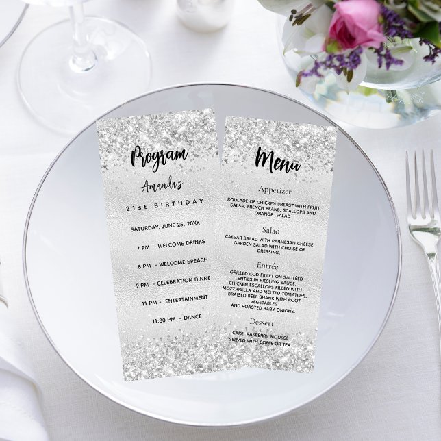 Programme d'anniversaire Menu confetti argent (Créateur téléchargé)