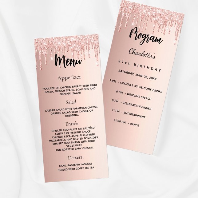 Programme d'anniversaire Menu rose gouttes de part (Créateur téléchargé)