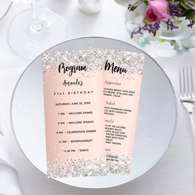 Programme d'anniversaire Menu rose or argent argen (Créateur téléchargé)