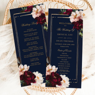 Programme Dark Moody Burgundy Blush Navy Blue Floral Mariage