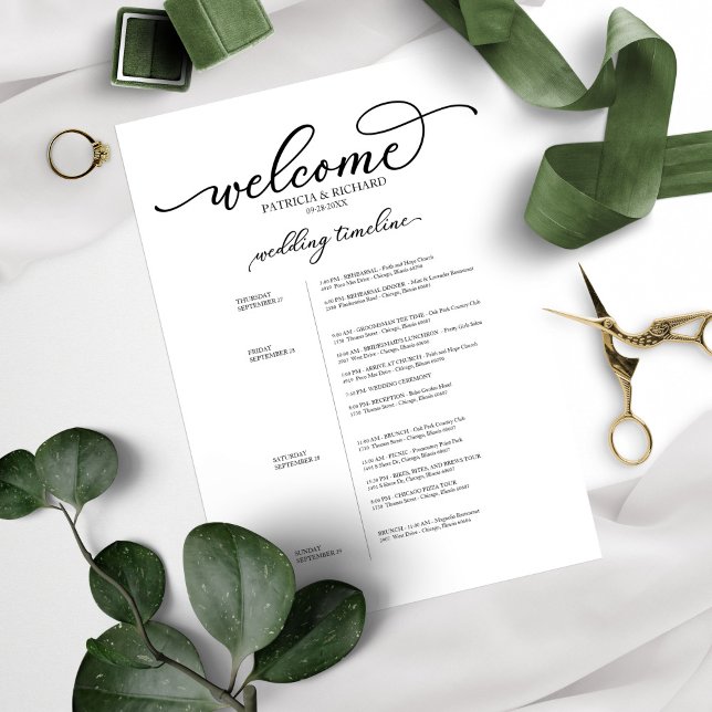 Programme de 4 Jours de Mariage Chic Script Noir (Créateur téléchargé)
