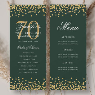 Programme de 70e anniversaire Menu confettis vert