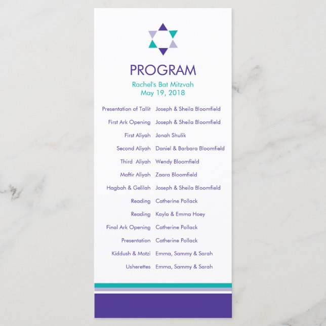 Programme de Bat mitzvah moderne Star (Devant)
