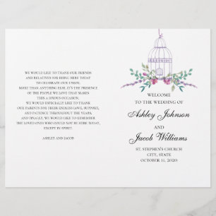 Programme de cage à oiseaux de mariage plié. Fleur