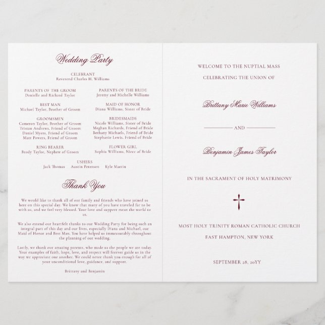 Programme de cérémonie de la messe des Mariages ca (Devant)
