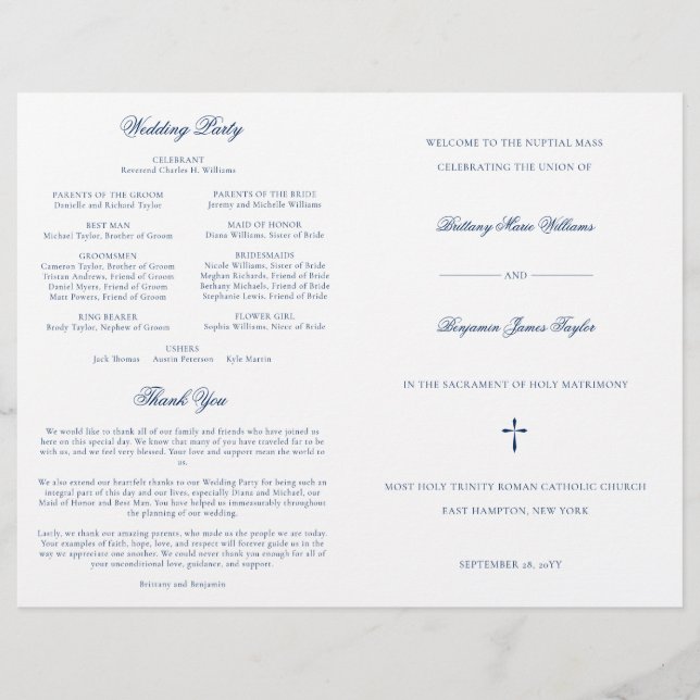 Programme de cérémonie de la Messe des Mariages ca (Devant)