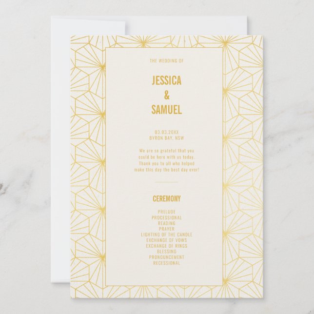 Programme de cérémonie de Mariage Art déco géométr (Devant)