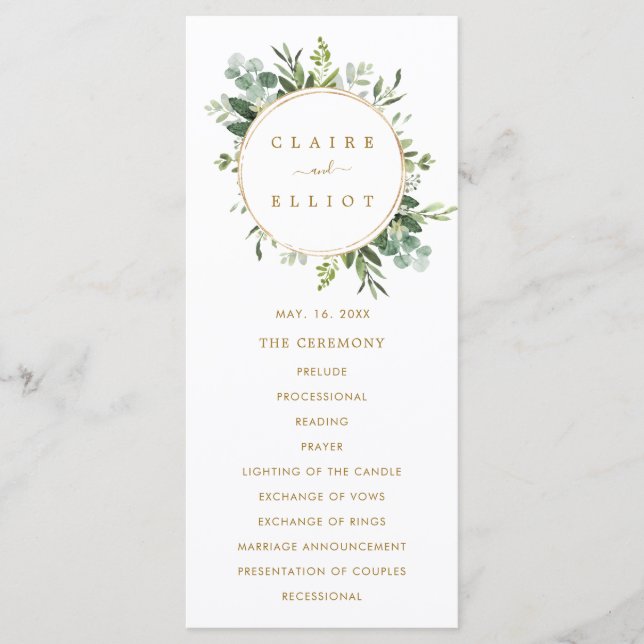 Programme de cérémonie de Mariage Botanical Gold G (Devant)