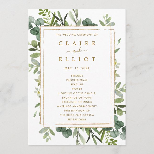 Programme de cérémonie de Mariage Botanical Gold G (Devant)