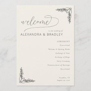 Programme de cérémonie de mariage botanique beige 