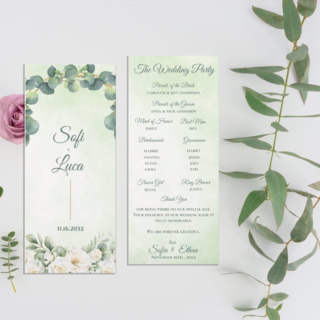 Programme de cérémonie de mariage botanique Eucaly (Eucalyptus Botanical Wedding Ceremony Program)