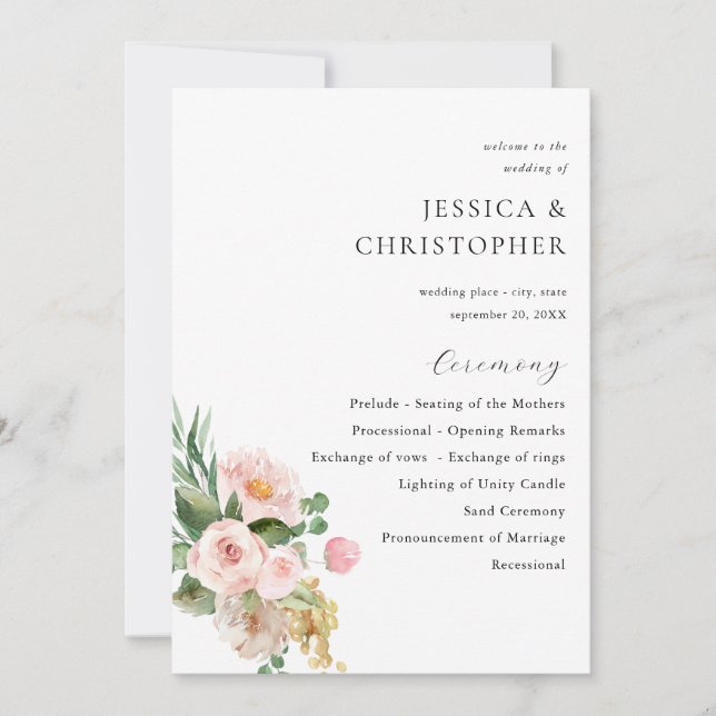 Programme de Cérémonie de Mariage champagne et ros (Devant)