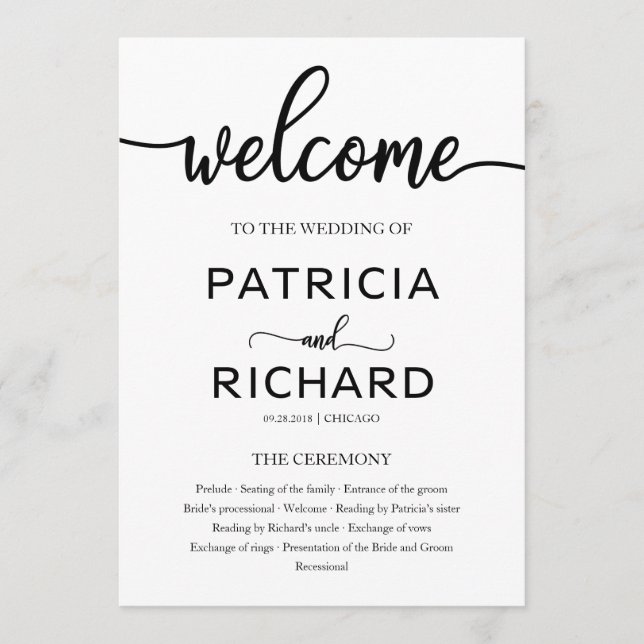 Programme de cérémonie de mariage chic (Devant)