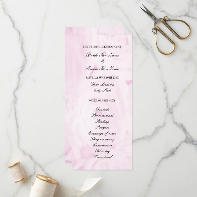 Programme de cérémonie de mariage de fleurs de ros (Devant/Arrière en situation)