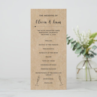 Programme de cérémonie de Mariage de papier rustiq